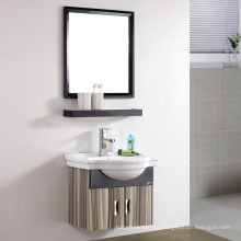 Stainless steel solid wood grain bathroom vanities with glass tops